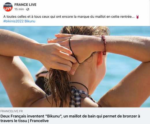 Article France Live sur l'invention française du maillot transbronzant Bikunu